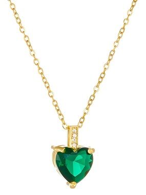 Anthropologie Gold Heart Pendant Necklace with Emerald Green Crystal